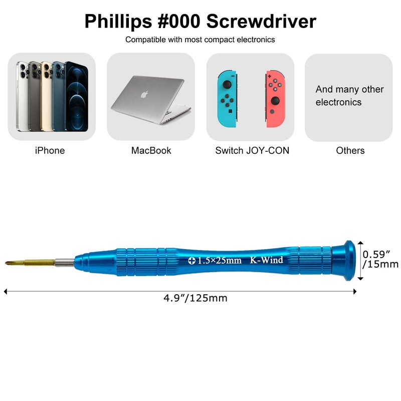 Kannony Wind Precision Phillips Screwdriver #000, Small Phillips Screwdriver PH000/1.5mm Compatible with iPhone MacBook DJI Propeller & Switch, S2 High Alloy Steel Head, Magnetic Tip, 360Â° Swivel Cap - Image 2